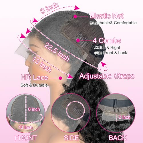 24 Inch Deep Wave Lace Front Wigs Human Hair 200 Density 13x6 HD Lace Frontal Wigs for Women Deep Curly Glueless Wigs Human Hair Pre Plucked with Baby Hair