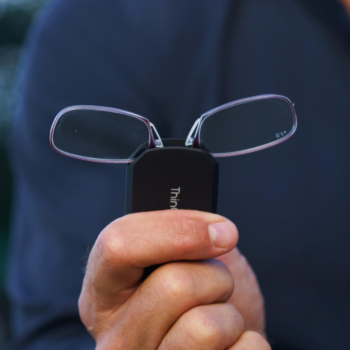 Always With You by ThinOptics Keychain Reading Glasses - Slim, Folding Armless Pocket Readers with Protective Keychain Case - Lightweight, Durable & Convenient - Silver, Clear 2.5x