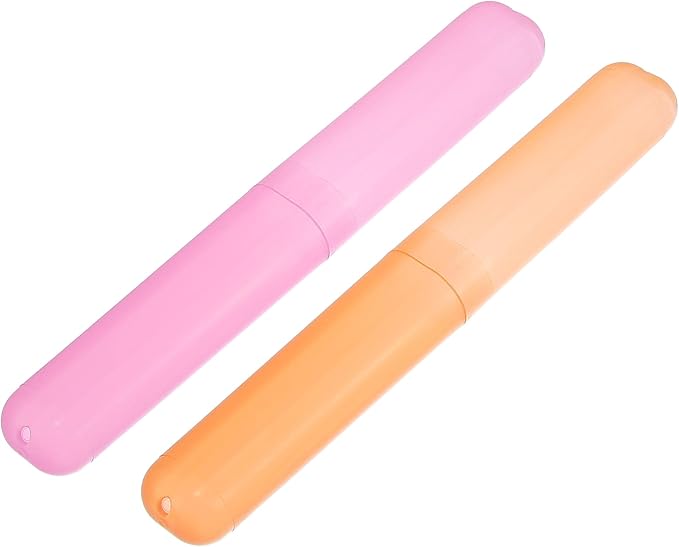 VOCOSTE 2 Pcs, Toothbrush Travel Case, Plastic, Lightweight Traveling Toothbrush Holders Case, for Travel Business, Pink Orange, 7.48"x1.06"