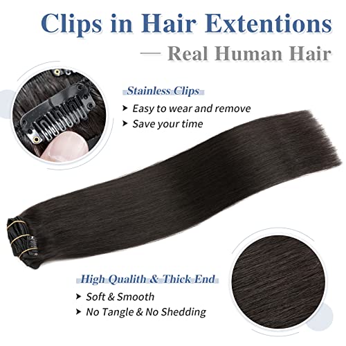 Clip in Hair Extensions Real Human Hair S-noilite #1B Natural Black Double Weft hair extensions 18 Inch Clip in Real Human Hair for Women Balayage Straight 7PCS 125g