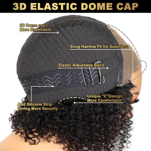 Wear and Go Glueless Bob Wig Human Hair Pre Plucked Pre Cut Bleached Knots 6x4 HD Afro Kinky Curly Lace Front Wigs Human Hair Short Curly Bob Lace Closure Wigs for Women 200% Density 12 Inch