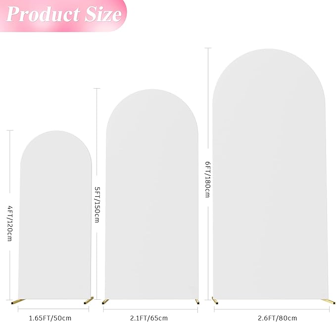 Wokceer Set of 3 Wedding Arch Cover Spandex Fitted Wedding Arch Stand Covers for Round Top Chiara Arch Backdrop Stands Cover for Birthday Party Ceremony Banquet Decoration 4ft,5ft,6ft White