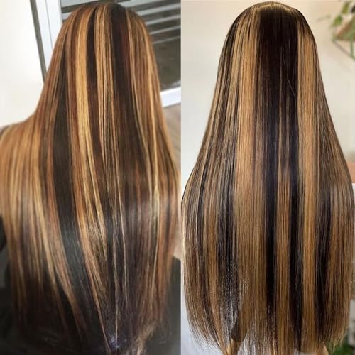Lemoda 13x6 Highlight Straight Lace Frontal Human Hair Wigs Ombre 4/27 Outlets Sale 200 Density 20Inch 13x6 HD Transparent Lace Front Wigs Pre Plucked