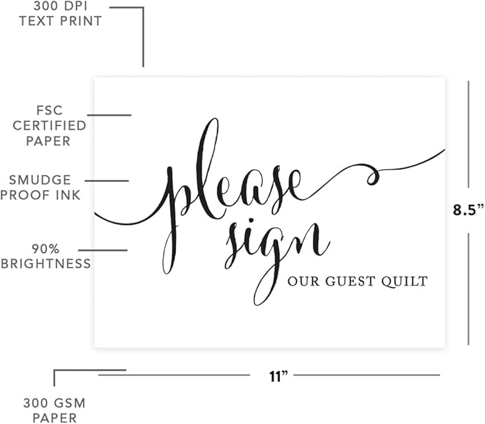 Andaz Press Wedding Party Signs, Formal Black and White Print, 8.5x11-inch, Please Sign our Guest Quilt Sign, 1-Pack