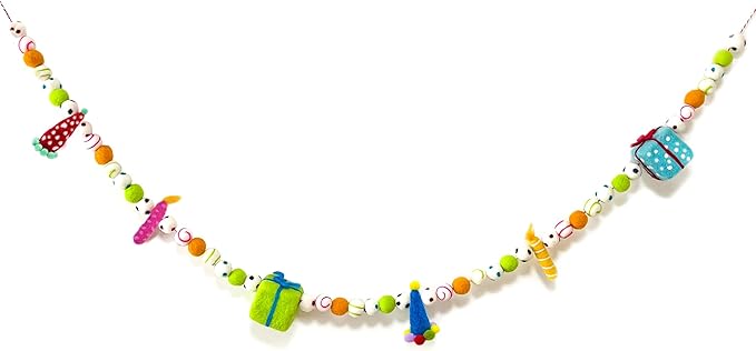 Pre-Strung Happy Birthday Banner, Colorful Felt Ball Garland, Felt Party Hats, Birthday Candles, Personalized Banner Sign for Holiday Decor Birthday Party Decoration