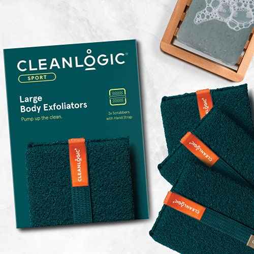 Cleanlogic Sport Exfoliating Body Scrubber, Large Exfoliator Tool for Athletes, Daily Skincare Routine for Smooth Clean Skin, Assorted Colors, 3 Count Value Pack