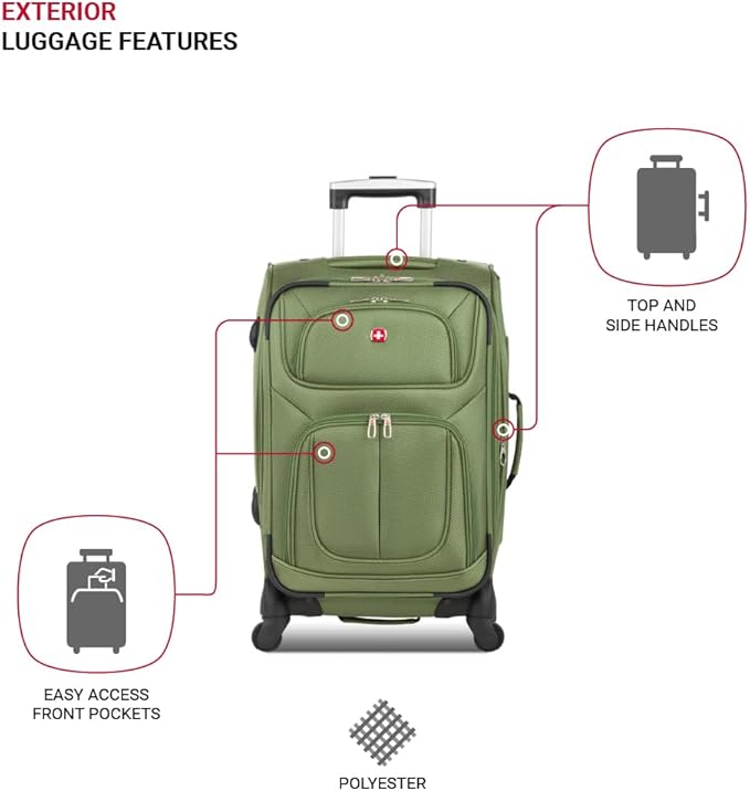 SWISSGEAR Sion Softside Expandable Spinner Luggage Durable Lightweight Travel Suitcase, Evergreen, 3-Piece Set (21/25/29)