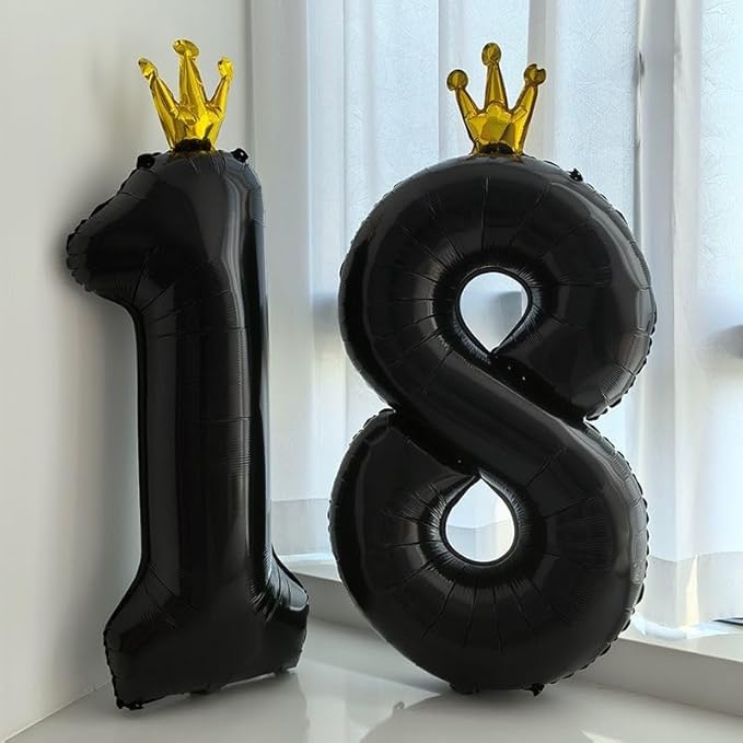 Black Number 4 Balloon with Crown, 40 inch Black Number Balloon 4th Birthday Party Decoration Black Crown Balloons 0-9 for Birthday Party Anniversary Decorations Supplies