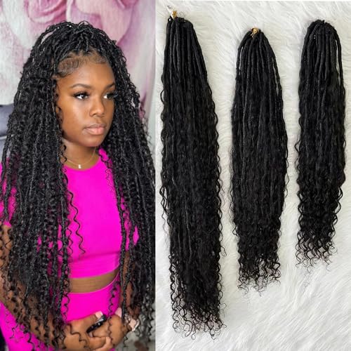Boho Locs Crochet Braids Pre Looped With Human Hair Extensions Curly Ends Deep Wave Goddess Soft Locs Box Knotless Braids Hair Synthetic Dreadlocks Braiding for Women CHARMING YOU 22 Inch 24Strands