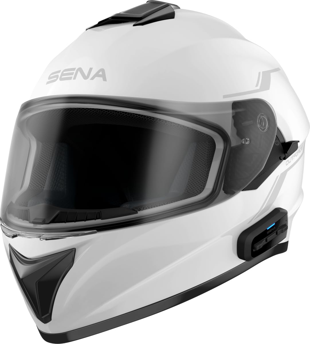 Sena OutForce DOT Full Face Motorcycle Helmet with Integrated Bluetooth Intercom and Smartphone Connectivity (Gloss White, Large