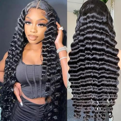Deep Wave Lace Front Wigs Human Hair 13x6, Real Remy Virgin Human Hair Wig for Black Women, 180 Density, Daily Wear Suitable Pre Plucked with Baby Hair, Natural Color, 20 Inch