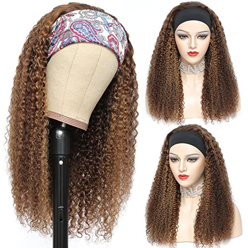 Eooma #4/30 Omber Headband Wig Curly Human Hair Wigs for Black Women 10A 180% Density Brazilian Kinky Curly Human Hair Headband Wigs Scarf No Gel Gluelees 22 Inch Remy Hair