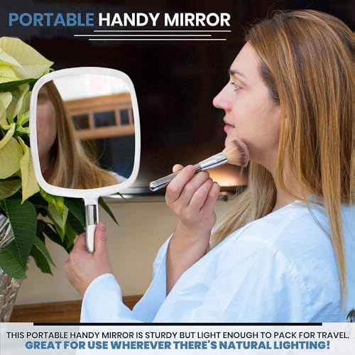 MIRRORVANA Large Hand Held Mirror with Comfy Handle for Women and Men - Personal Barber Haircut Mirror to See Back of Head - Espejo de Mano - 9" x 13" (White)