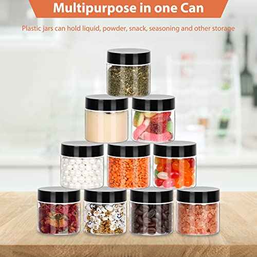 50pcs 2 oz Clear Plastic Round Jars with Black Lids, 2oz 60ml Leak-Proof Wide-Mouth Cosmetic Storage Containers for Kitchen Use, Beauty Products, Cream, Scrubs, Bath Salt and More