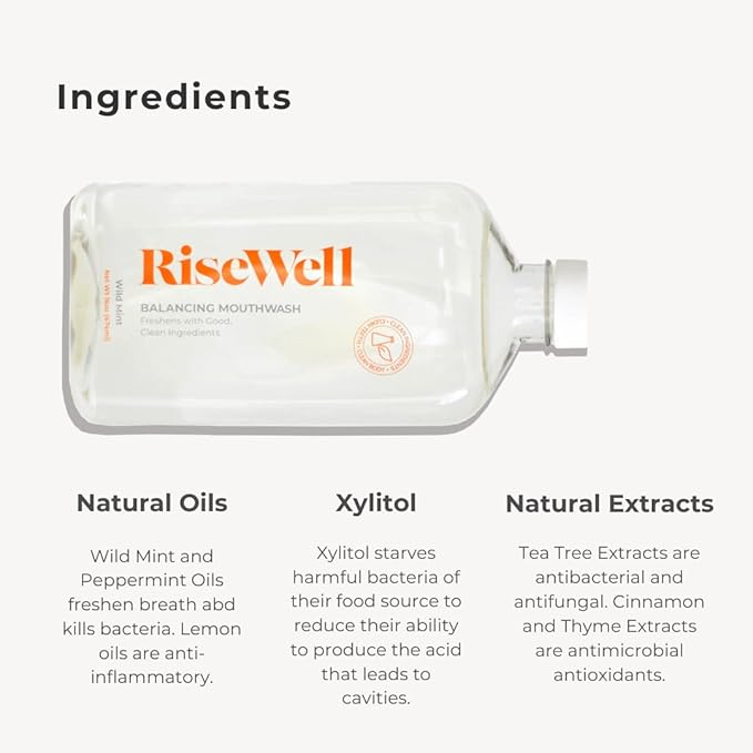 RiseWell Balancing Mouthwash - pH Balancing Alkaline Alcohol Free Mouthwash - Dentist Developed Dry Mouth Rinse - No Added Fluoride and SLS-Free - Wild Mint, 16 Oz (Pack of 2)
