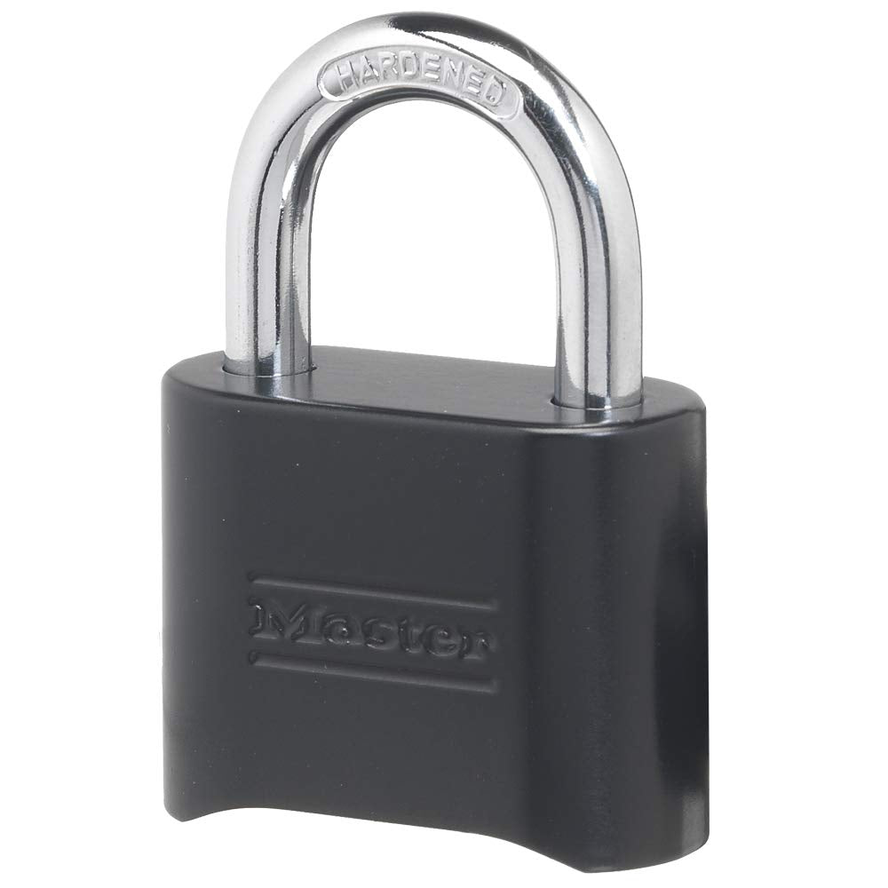 Master Lock Black Combination Padlock, Set Your Own Combo Lock, Weather Resistant Indoor and Outdoor Padlock with Code for Gym Locker, Gate, Shed, 178D
