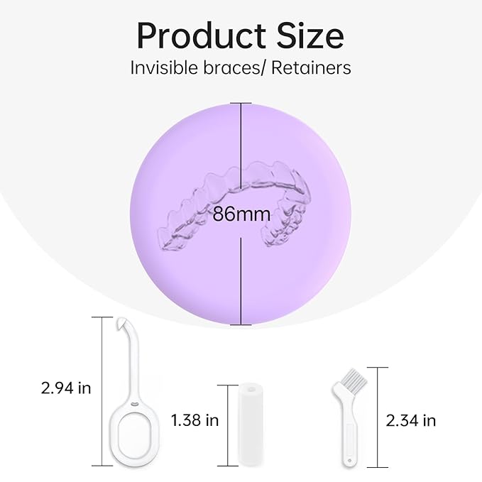 Retainer Case, Slim Aligner Case Compatible with Invisalign, Cute Retainer Box with Silicone Pad, Purple