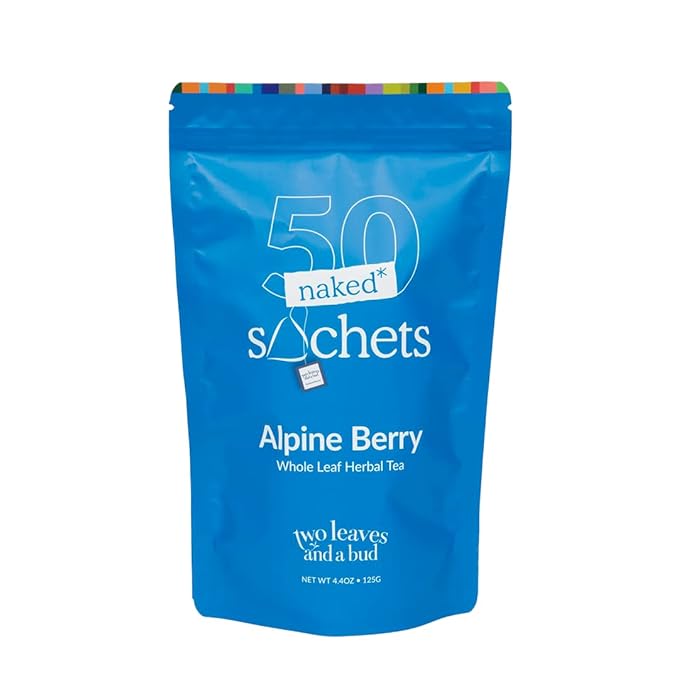 Two Leaves and a Bud Alpine Berry - 50 Naked Tea Sachets, Naturally Caffeine Free, Whole Leaf Herbal Tea in Eco-Friendly Unwrapped Compostable Sachets, Resealable Bag, 50 Count (Pack of 1)