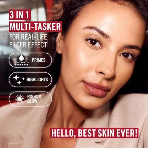 Rimmel Multi-Tasker Better Than Filters, 002 Fair Light, Face Primer, Glow Booster and Highlighter, Vegan Formula, Anti-Ageing Benefits, Light-Reflecting Pigments, Giant Soft-Touch Wand, 1oz