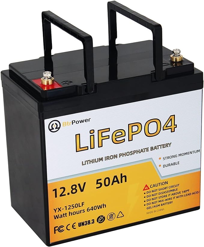 12V Lithium Battery-50Ah Lithium Phosphate Iron LiFePO4 Deep Cycle Battery,50A BMS,4000+ Cycles,Perfect for RV,Trolling Motor,Ho