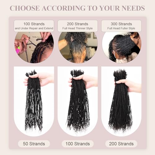 Originea 8-18 Inch 0.1 and 0.2 0.4 Thickness Curly Tips Interlocked sister Locs 100% Real Human Hair Micro loc Extensions Permanent Dreadlock Extensions (1B# 0.2cm, 10 Inch 70 Strands)