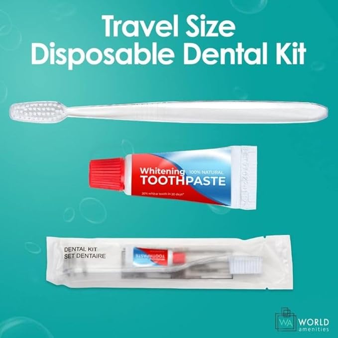 World Amenities - Bulk Disposable Dental Kit Bundle with Toothbrush and Toothpaste | 48 Count | Individually Wrapped - Travel Size Toiletries, Guest Hotel Amenities