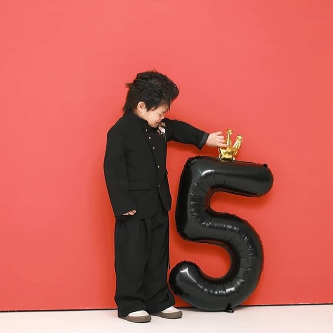 Black Number 5 Balloon with Crown, 40 inch Black Number Balloon 5th Birthday Party Decoration black Crown Balloons 0-9 for Birthday Party Anniversary Decorations Supplies