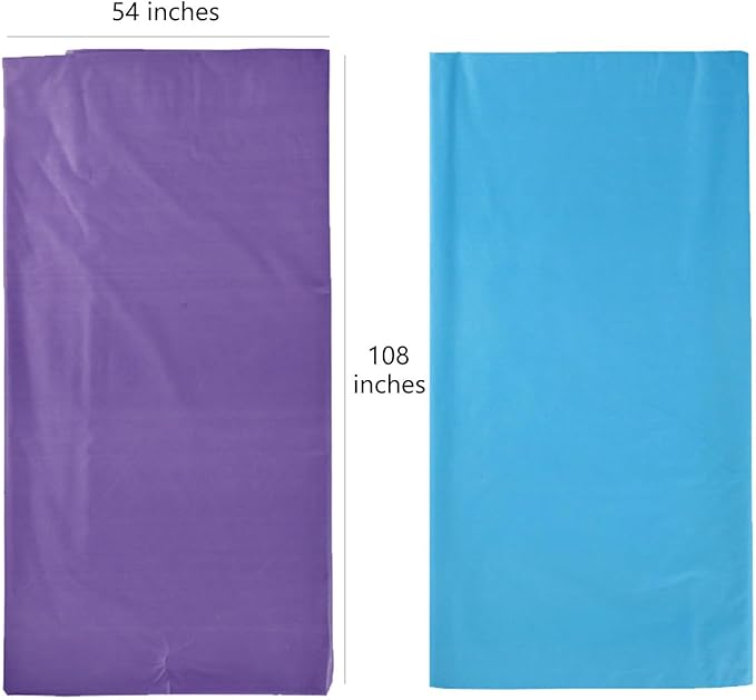 Plastic Tablecloths,Disposable Tablecloths,Baby Shower Party Tablecovers,Table Cloths for Picnic Birthday Wedding Parties 8 ft Rectangle Table Use,54 x 108 Inches,2 Pack,Purple,Light Blue.