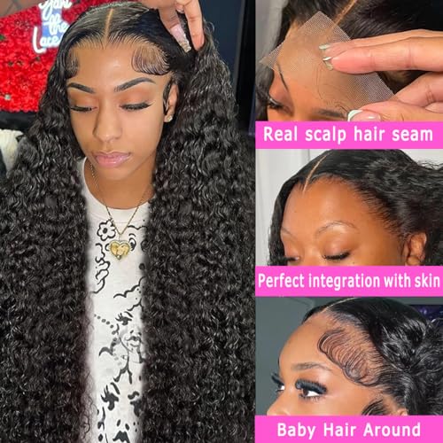 Water Wave Lace Front Wigs Human Hair Pre Plucked 13x6 HD Lace Frontal Wigs 200% Density Brazilian Virgin Human Hair Wigs for Black Women Natural Color