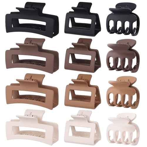 3 Styles Hair Clips for Women Small Medium Big Claw Clips for Thin Thick Hair 12 Pcs Hair Claw Clips Hair Clips Combination Hair Accessories for Women (Brown)