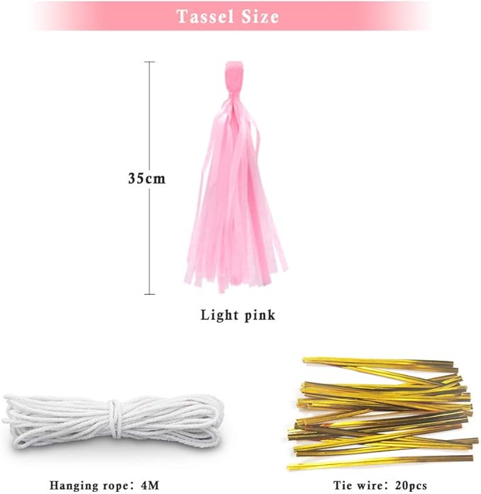 Pink Tissue Paper Tassel DIY Hanging Paper Decorations Party Garland for Parties, Weddings, Festivals, Baby Showers - 20PCS (PINK 35CM)