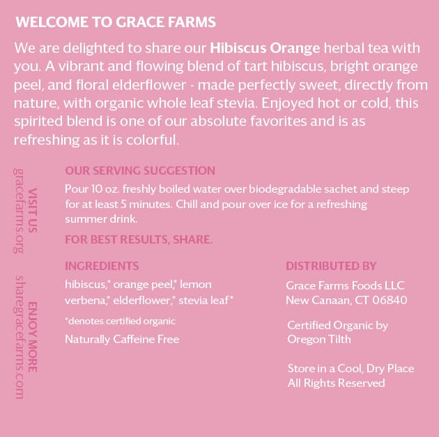 Grace Farms HIBISCUS ORANGE Herbal Tea (16 Pyramid Sachets) | Naturally Sweet, Reviving and Caffeine Free | Organic, Fair Trade and Kosher Certified | Delicious Iced Tea | Gives Back 100% of Profits