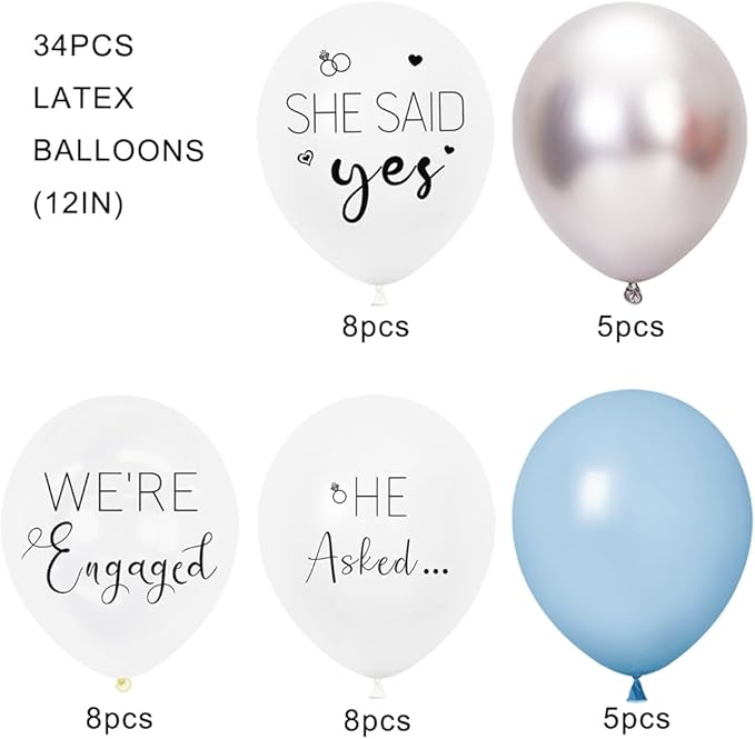 Engagement Party Balloons HE ASKED,SHE SAID Yes WE'RE ENGAGED Balloons Blue Latex Balloon for Bridal Shower Engagement Bachelorette Wedding Party Decoration