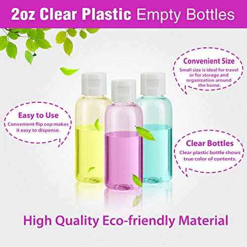 30 Pcs 2 oz Clear Plastic Empty Bottles with Flip Cap for Travel Size Liquids