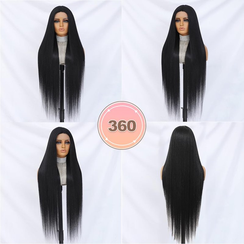 Felek Super Long Straight T Part Lace Wigs 40 Inch Long Hair 13x4x1 T Lace Front Wigs Heat Resistant Fiber Glueless Pre-Plucked Natural Hairline Lace Wig For Fashion Women/Girls (#1B