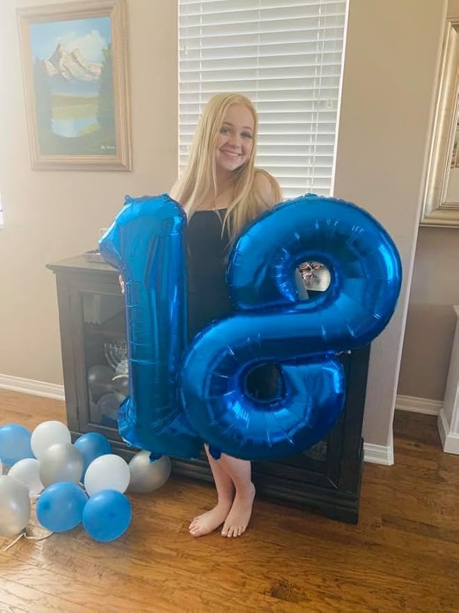 18 Balloon Number, Metallic Blue Number 18th Birthday Balloons 40 Inch, 18 Years Old Metallic Blue Birthday Decorations for Boys Girls, 18th Anniversary Decorations