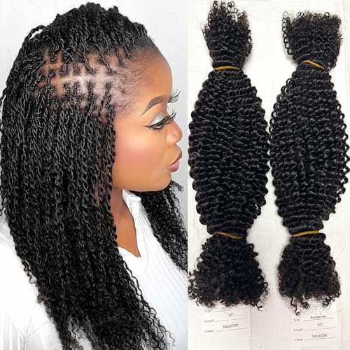 Afro Kinky Curly Bulk Human Hair for Twists/Braids/Permanent Micro Locs Bulk Human Hair Extensions For Braiding 100g/Bundles 22inch Natural Black