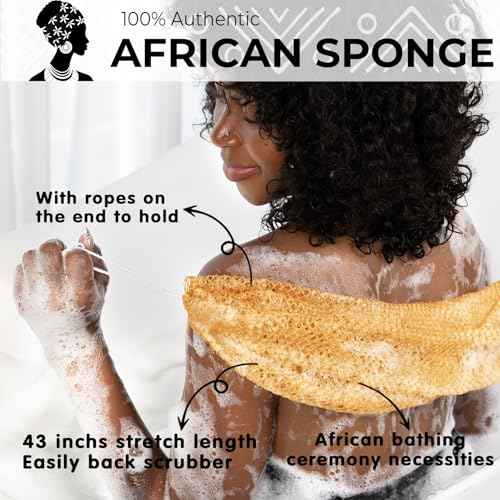 Authentic African Net Sponge with Knots - Afro Scrubber Bath Loofah Exfoliating Net Sponge for Shower - 2 Pack African Bath Sponges Exfoliator for Most Skin Types Back Scrub Washer Accessories