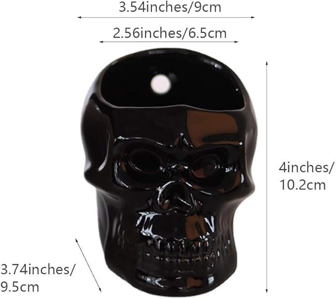 Skull-Shaped Toothbrush Holder, Skull Ceramic Small Storage Tube, Skull Pen Holder, Skull Succulent Flower Pot, Creative Decoration, Wall-Mounted Small Storage Tube (Black Skull)