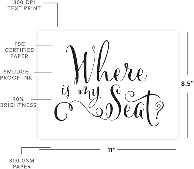 Andaz Press Wedding Party Signs, Formal Black and White, 8.5-inch x 11-inch, Where is My Seat?, 1-Pack