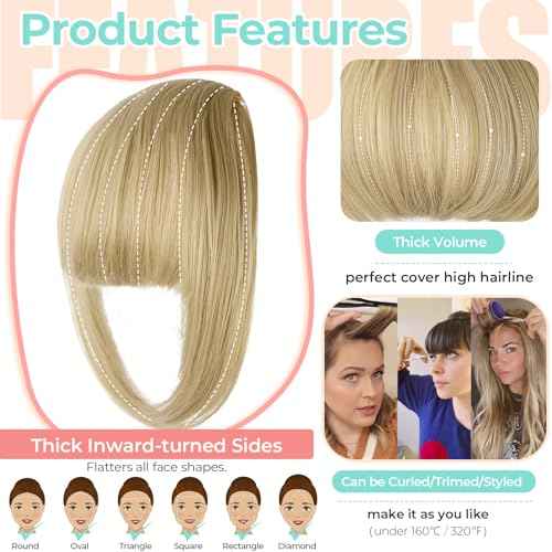 Clip in Bangs, Synthetic French Bangs Hair Clip, Fake Bangs Fringe with Temples Hairpieces for Women Natural Curved Hair Extensions for Daily Wear Ash Blonde