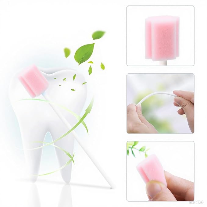 100Pcs Disposable Mouth Sponge Swabs Elderly Kids Adults Tooth Mouth Cleaning Individually Wrapped (Pink)