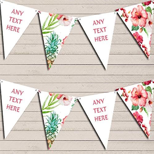 Watercolour Tropical Floral Hawaiian Beach Lei Luau Personalized Birthday Party Bunting - Hanging Party Decoration - Birthday Party Banner Garland | Decorative Party Supplies