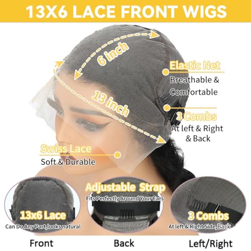 13x6 Deep Wave Lace Front Wigs Human Hair 180% Density Deep Curly Human Hair Wig Glueless HD Transparent Lace Frontal Wigs for Black Women Pre Plucked Natural Color (22 Inch)