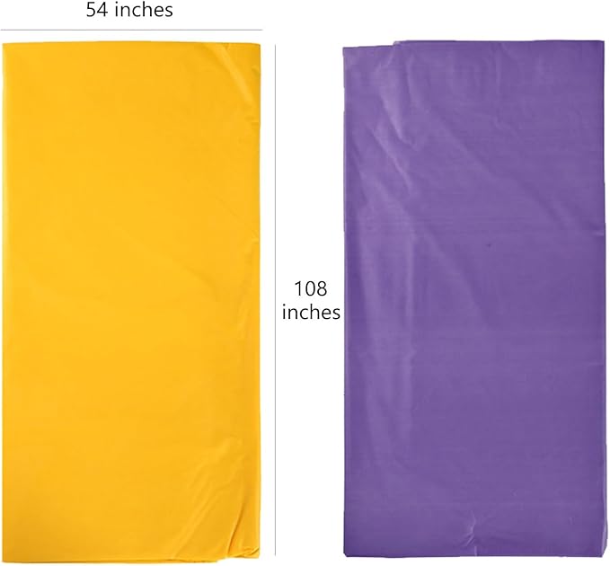 Plastic Tablecloths,Disposable Tablecovers,Baby Shower Party Tablecovers,Table Cloths for Picnic Birthday Wedding Parties 8 ft Rectangle Table Use,54 x 108 Inches,2 Pack,Purple,Yellow.