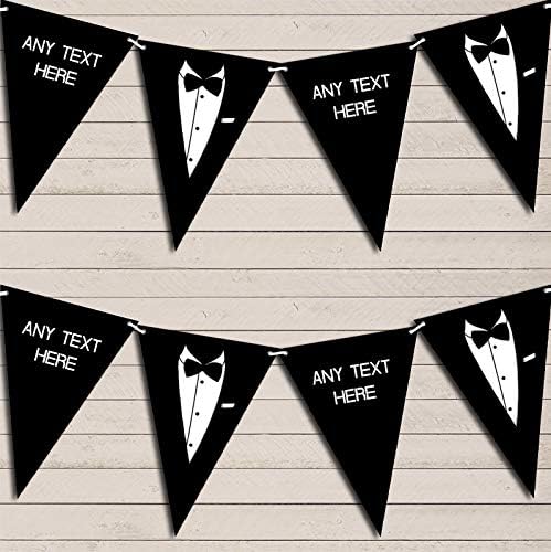 Tuxedo Black Tie Ball Prom James Bond Personalized Birthday Party Bunting - Hanging Party Decoration - Birthday Party Banner Garland | Decorative Party Supplies