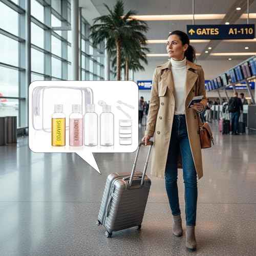 Travel Bottles for Toiletries 8 Pack 3.4oz 0.35oz TSA Approved Travel Size Containers Leak Proof Plastic Small Cream Jars Squeezable Empty Toiletry Bottles for Shampoo Conditioner(Clear)