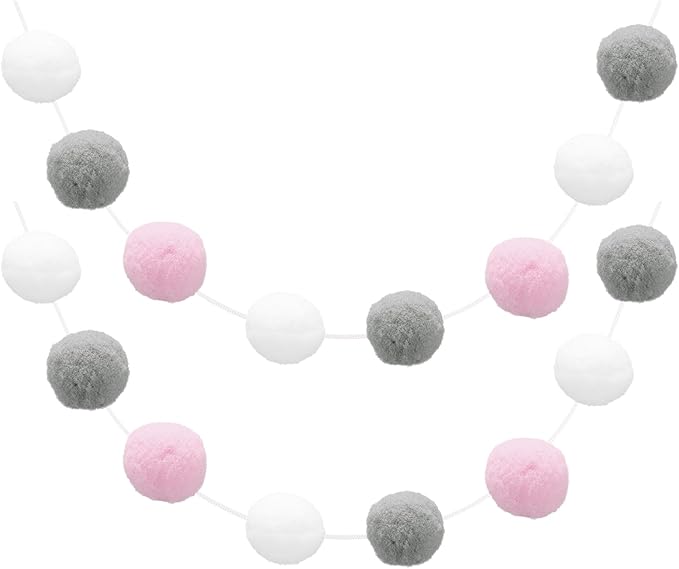 uxcell 2pcs Pom Pom Garland 6.6 Ft 30 Balls Colorful Felt Ball Garland for Wall Christmas Tree Decor Birthday Banner Easter Party Decorations, White, Grey, Pink