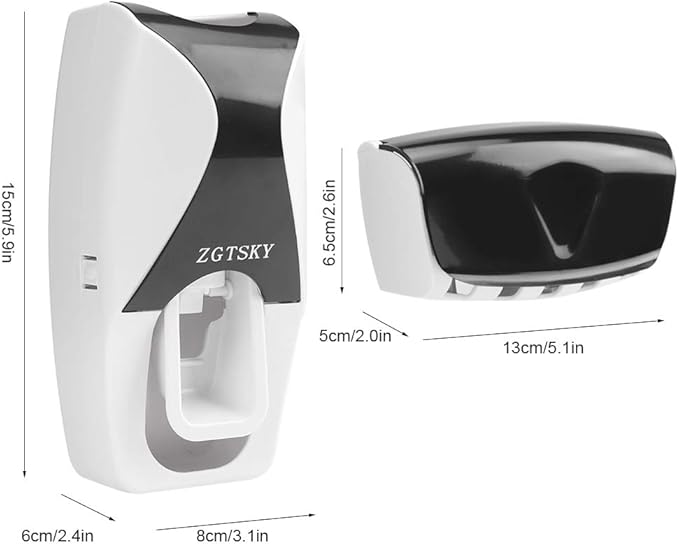 Wall Mounted Toothbrush Toothpaste Holder, ABS Automatic Toothpaste Squeezer Dispenser for Home, Hotel Washroom Bathroom(Black)