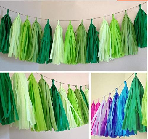 Green Tissue Paper Tassel DIY Hanging Paper Decorations Party Garland for Parties, Weddings, Festivals, Baby Showers - 20PCS (GREEN 25CM)